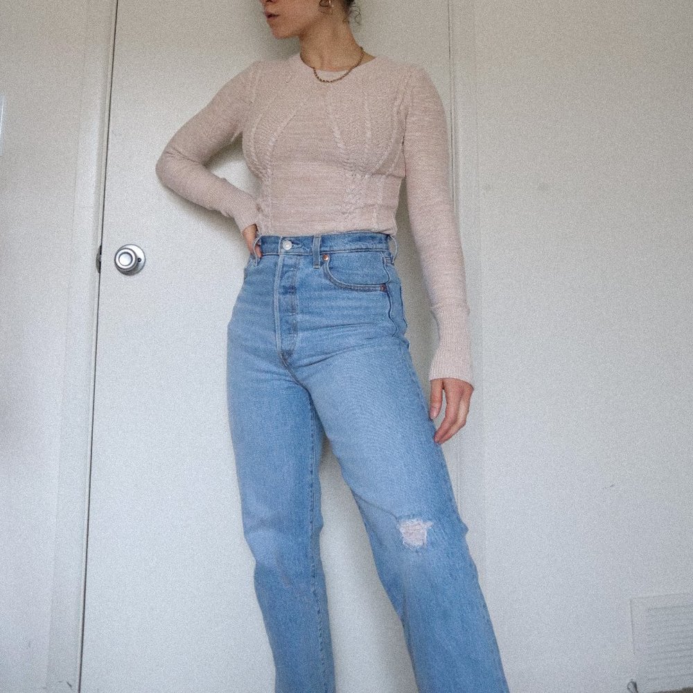 PATTYBOUTIK Pullover Knit Sweater Cream Size Small